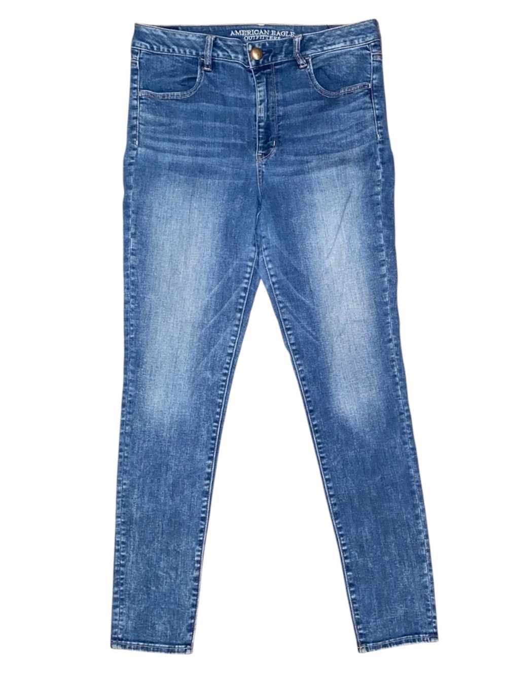 American Eagle High Rise High Waisted Denim Leggings Super Stretch BLUE SZ 14L